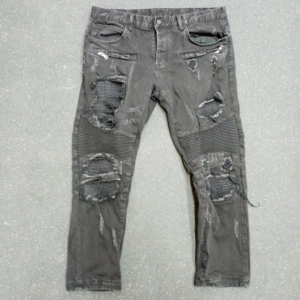 DOPE Black Distressed Jeans Men's 36 Button Fly